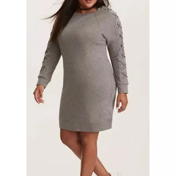 Torrid Gray French Terry Knit Lace-Up Sleeve Sweatshirt Dress 2X - Picture 1 of 13